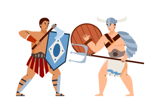 Greek or Roman gladiators or legionaries  Illustration