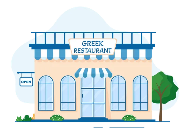 Greek restaurant exterior Illustration