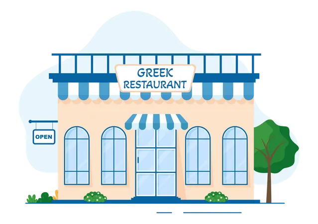 Greek restaurant exterior  Illustration