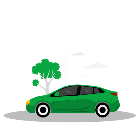 Green car parked near tree Illustration