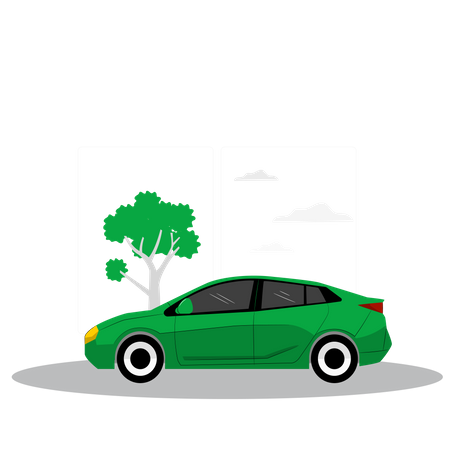 Green car parked near tree  Illustration