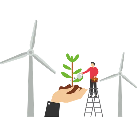 The Concept Of Green Clean Energy Showing The Character Of Using Green Energy Renewable Energy Replaces Fossil Energy Suitable For Landing Pages UI Web Apps And More Vector Illustration Illustration