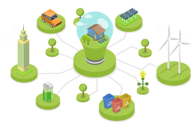 3 D Isometric Flat Vector Conceptual Illustration Of Eco Technology Green Electricity And Power Save Illustration