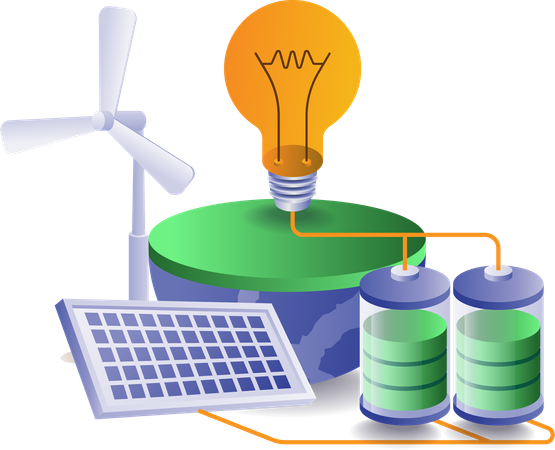 Green energy is used in batteries and fan  Illustration