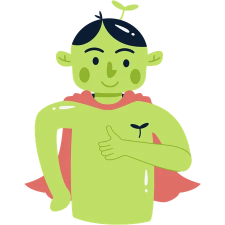 Green Hero with power in hands  Illustration