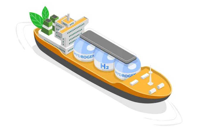 3 D Isometric Flat Vector Illustration Of Green Hydrogen Ship Renewable Energy Sources Illustration