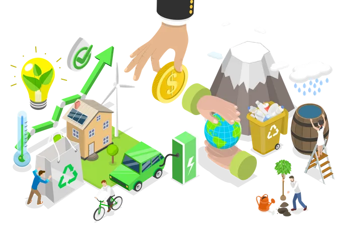 3 D Isometric Flat Vector Conceptual Illustration Of Green Investments Alternative And Ecological Clean Power Illustration