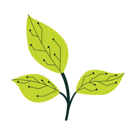 Green Leaves With Circuit Board Pattern Representing Technology And Nature Integration  Illustration