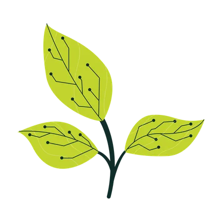 Green Leaves With Circuit Board Pattern Representing Technology And Nature Integration  Illustration