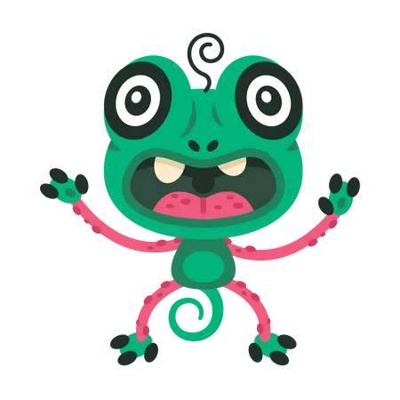 Green monster who look like a frog  Illustration