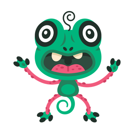 Green monster who look like a frog  Illustration