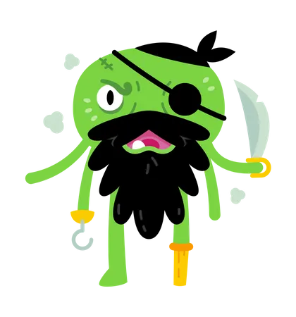 Green Pirate Monster  Illustration