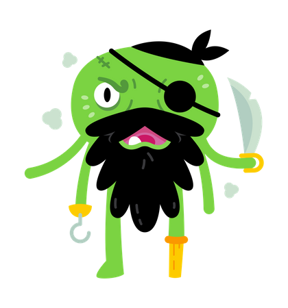 Green Pirate Monster  Illustration