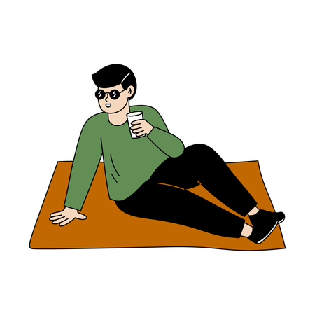 Green Shirt Man Picnic  Illustration