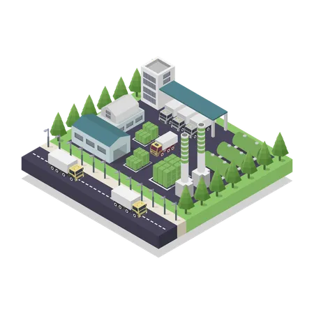 Green Waste Recycle Factory  Illustration