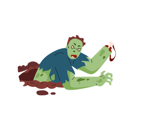 Green Zombie Coming Out Of Grave On Halloween  Illustration