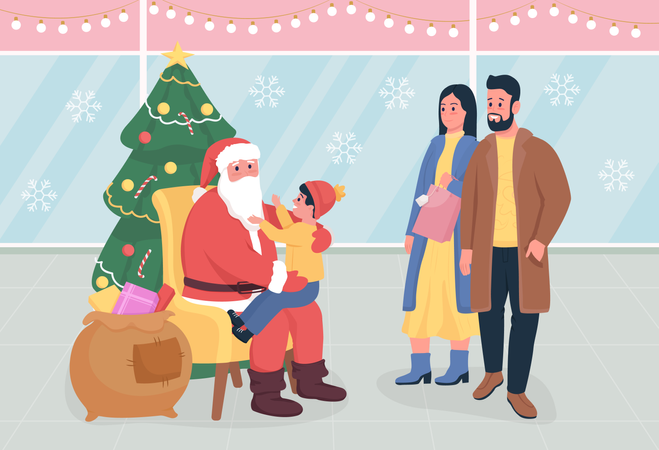 Greeting from Santa in mall Illustration