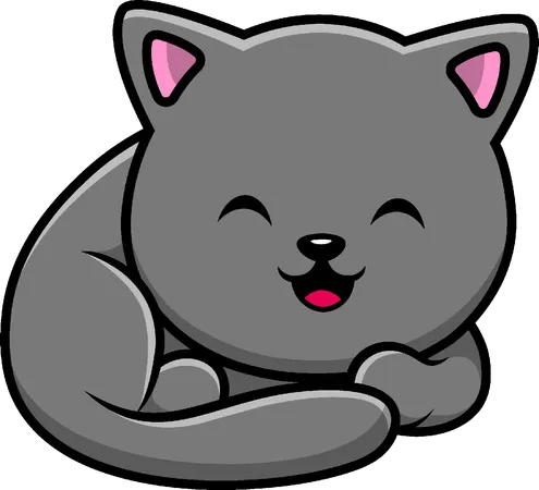 Grey Cat Sitting  Illustration