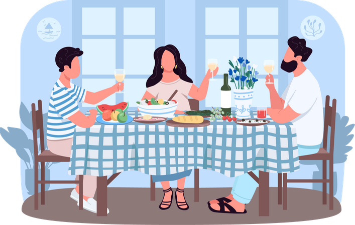 Griechisches Abendessen für Freunde  Illustration