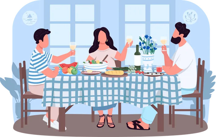 Griechisches Abendessen für Freunde  Illustration