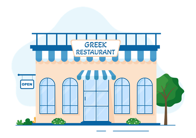 Außenansicht des griechischen Restaurants  Illustration