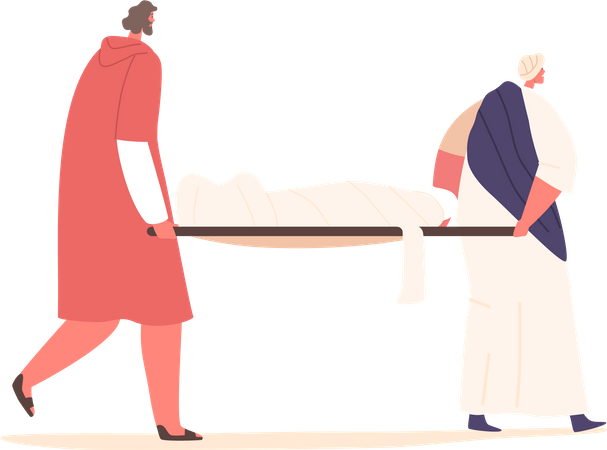 Grieving Apostle Characters Tenderly Bear The Lifeless Body Of Jesus on Stretchers  Illustration