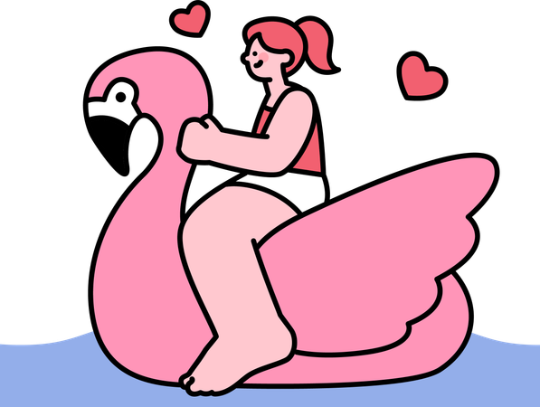 Gril profitant d'une balade en flamant rose  Illustration