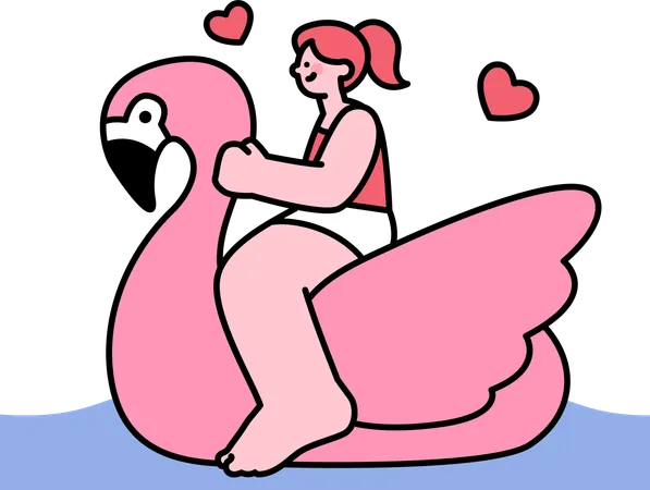 Gril profitant d'une balade en flamant rose  Illustration