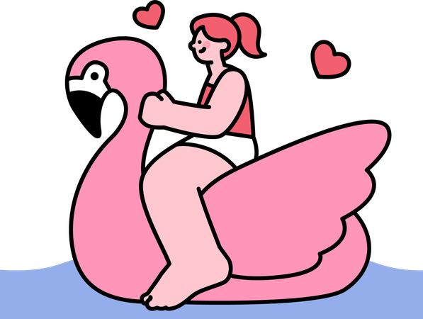 Gril curtindo passeio de flamingo  Ilustração