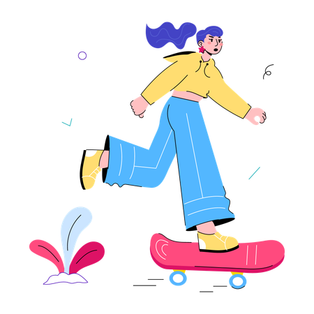 Gril doing Skateboarding  イラスト