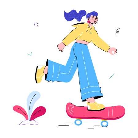 Gril doing Skateboarding  Illustration
