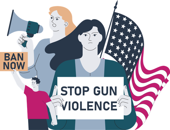 Gril holdingStop gun violence banner  Illustration