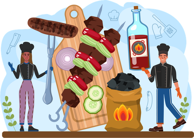 Grilling vegetables in party  Illustration