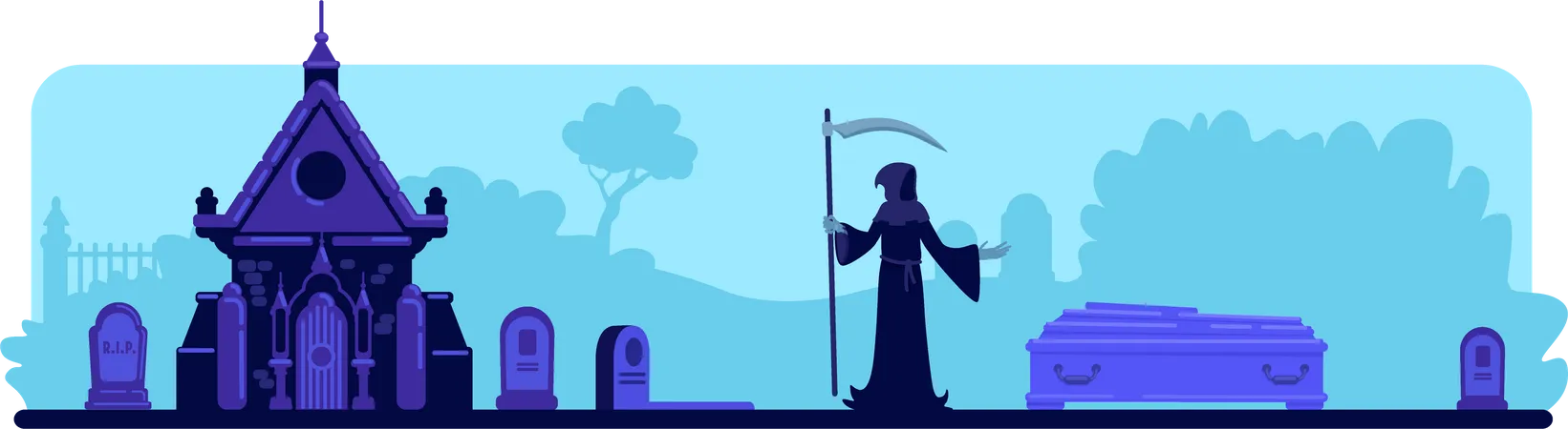 Grim reaper at cemetery  Illustration