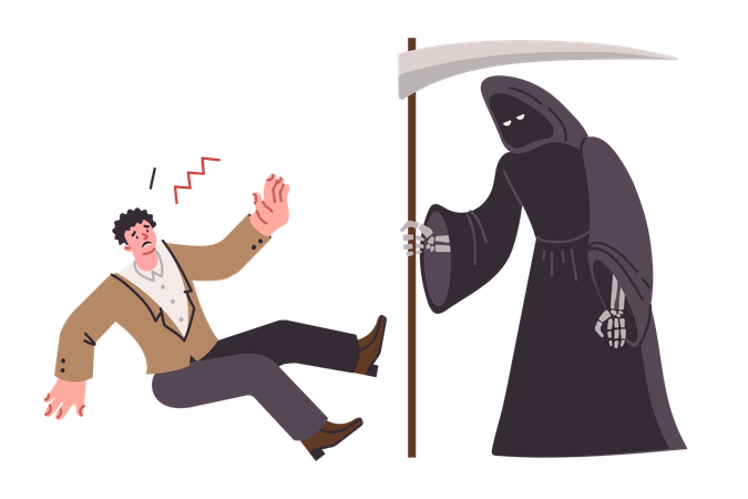 Grim reaper came for man who did not want to die and was trying to resist terrible creature  Illustration