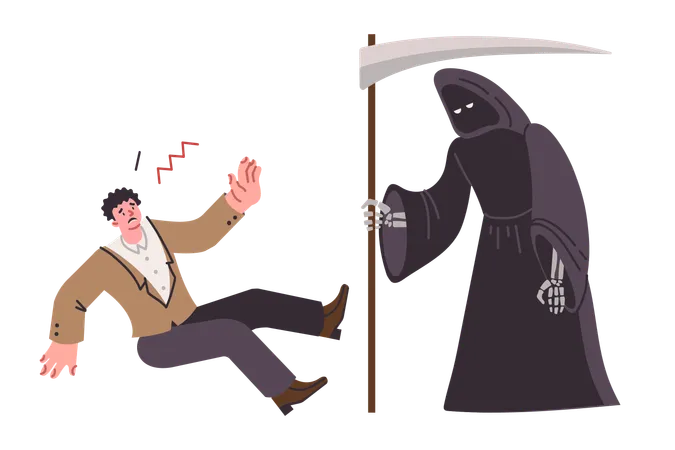 Grim reaper came for man who did not want to die and was trying to resist terrible creature  Illustration