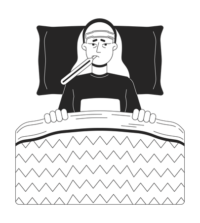 Femme blonde malade de grippe couchée dans son lit  Illustration