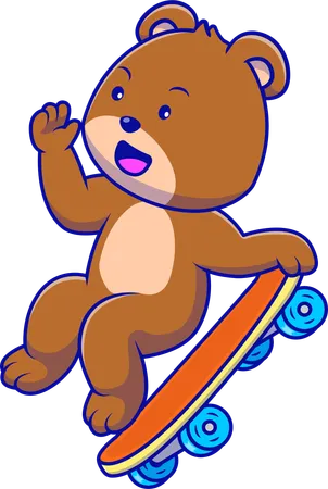 Grizzlybär spielt Skateboard  Illustration