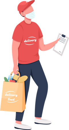 Groceries delivery carrier in mask  Illustration