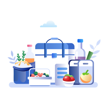Grocery Basket with grocery items  Illustration