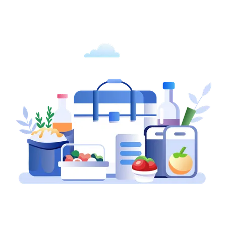 Grocery Basket with grocery items  Illustration