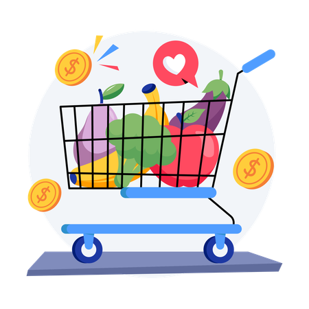 Grocery Cart Essentials  Illustration
