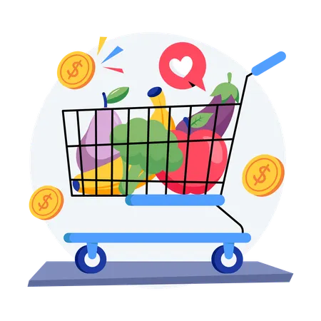 Grocery Cart Essentials  Illustration