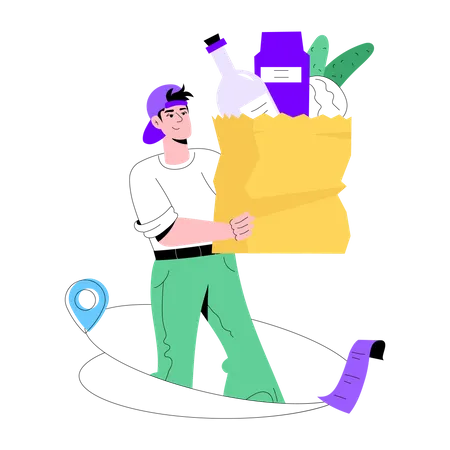 A Flat Illustration Of Grocery Delivery Illustration