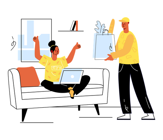 Grocery Delivery at door Illustration