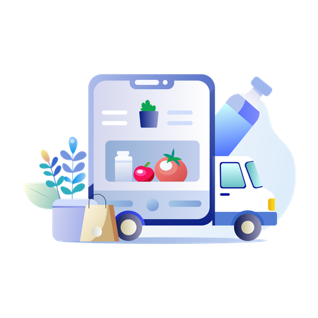 Grocery delivery by Grocery Truck  Illustration