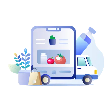 Grocery delivery by Grocery Truck  Illustration