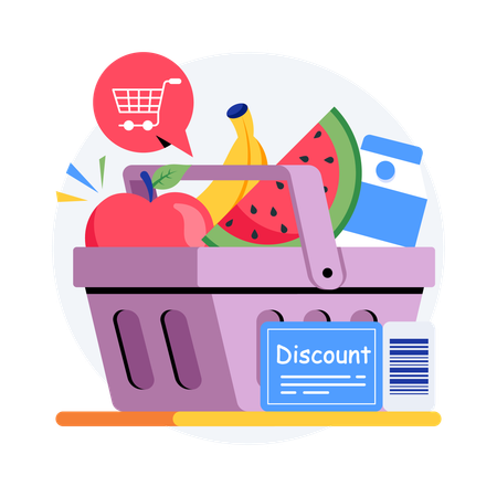 Grocery in cart  Illustration