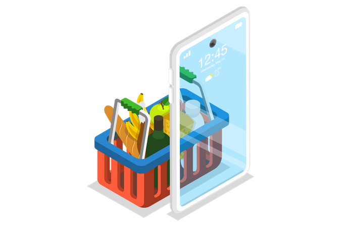 Grocery Order Mobile App, Online Food Delivery Service  Illustration