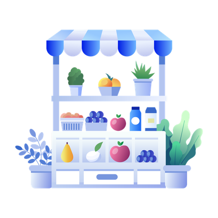 Grocery Rack at Grocery Stall  Illustration